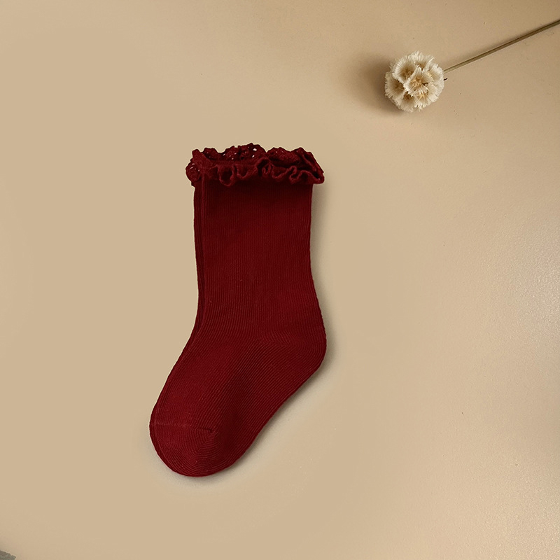 Solid Braided Design Socks - Red - 3-5Y - image 7