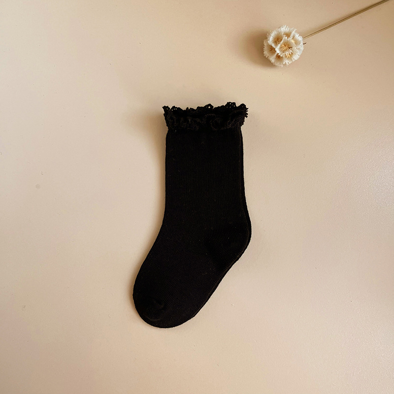 Solid Braided Design Socks - Black - 3-5Y - image 8