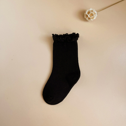 Solid Braided Design Socks - Black - 3-5Y - image 8