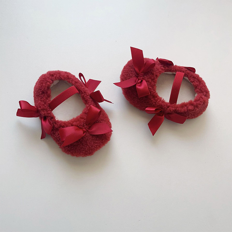Solid Bow Round Toe Mary Janes - Red - US4.5 (EUR20) - image 12