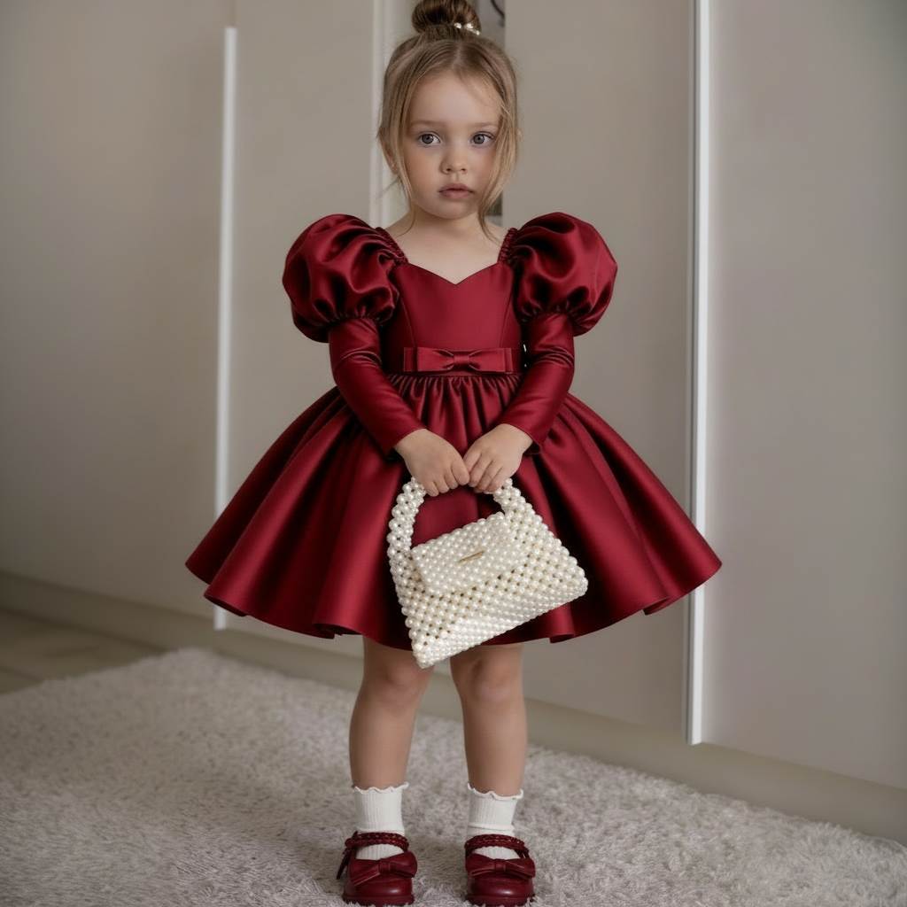 Satin Bow Long Sleeve Midi Dresses - image 3