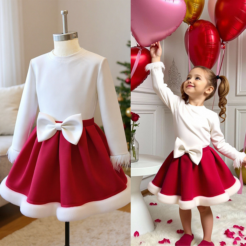 Cotton Bow Long Sleeve Regular Two-piece Set - image 1