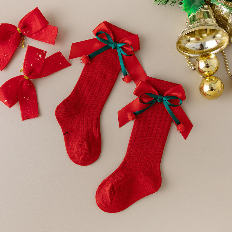 Solid With Bow Socks - Red Plush - 2-4Y - image 7