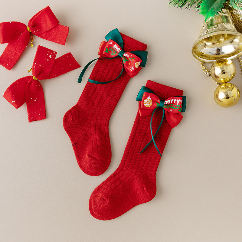 Solid With Bow Socks - Red Letter - 2-4Y - image 11