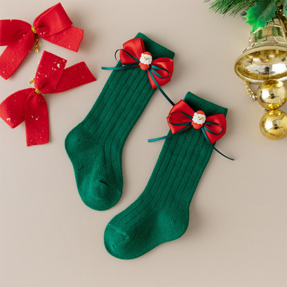 Solid With Bow Socks - Dark Green Santa Claus - 2-4Y - image 13