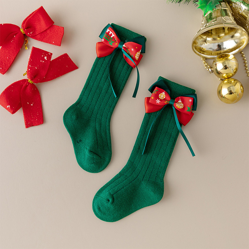 Solid With Bow Socks - Dark Green Letter - 2-4Y - image 14