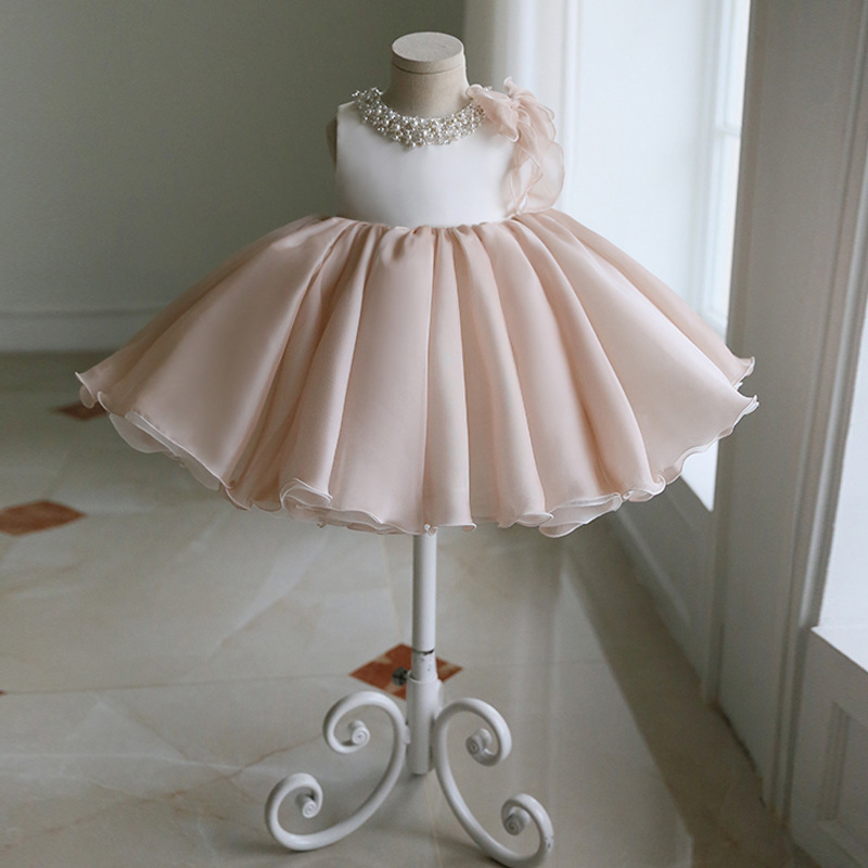 Organza Pearl Bow Sleeveless Midi Dresses - Pink - 13-14Y - image 1