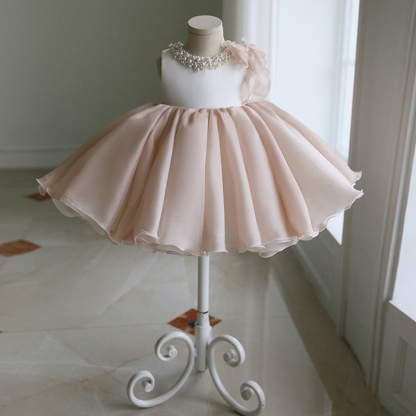 Organza Pearl Bow Sleeveless Midi Dresses - Pink - 13-14Y - image 1