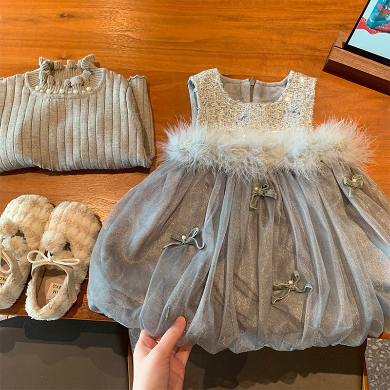 [Archive Sale] Mesh Bow Feather-trimmed Sleeveless Midi Dresses - image 2