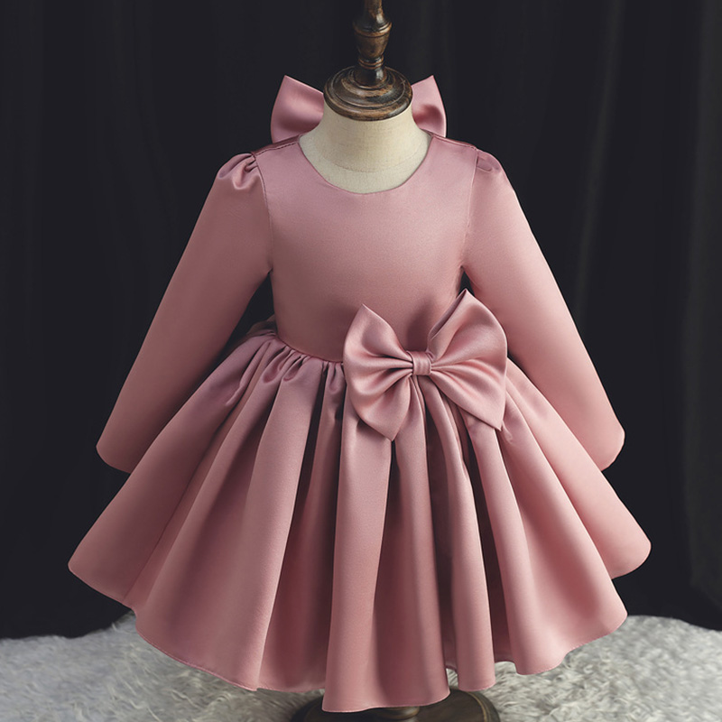 Satin Bow Long Sleeve Regular Dresses - image 2