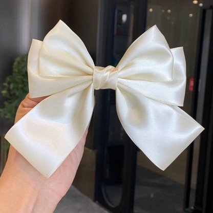 Solid With Bow Barrette - White - Sping Clip - image 2