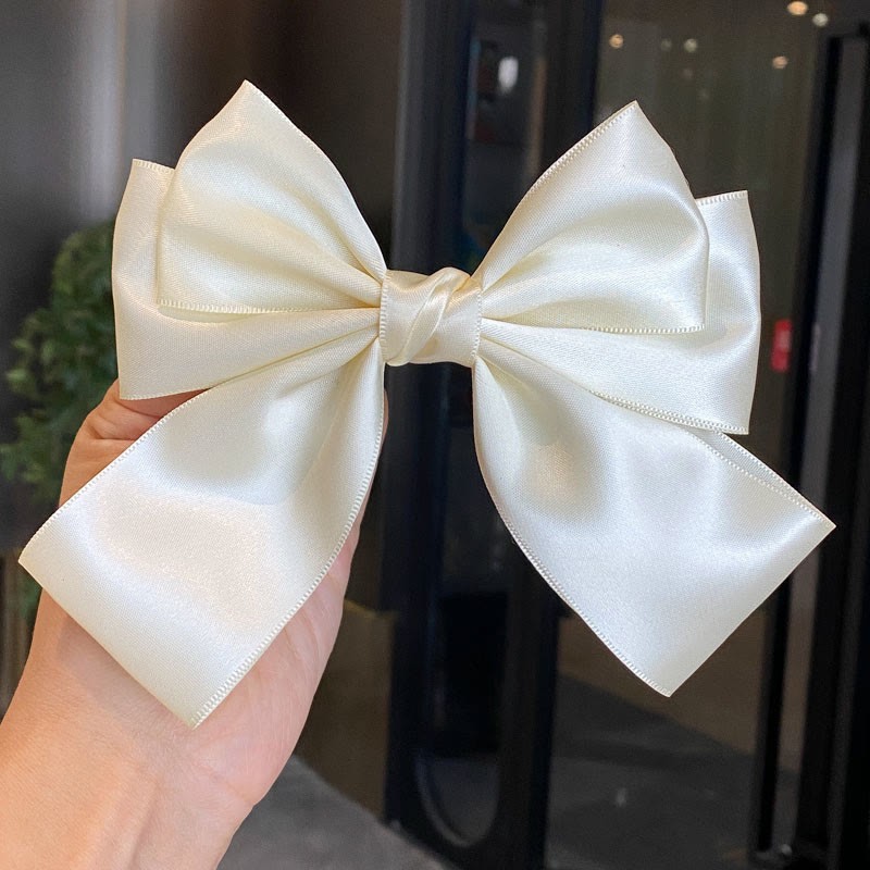 Solid With Bow Barrette - White - Sping Clip - image 2