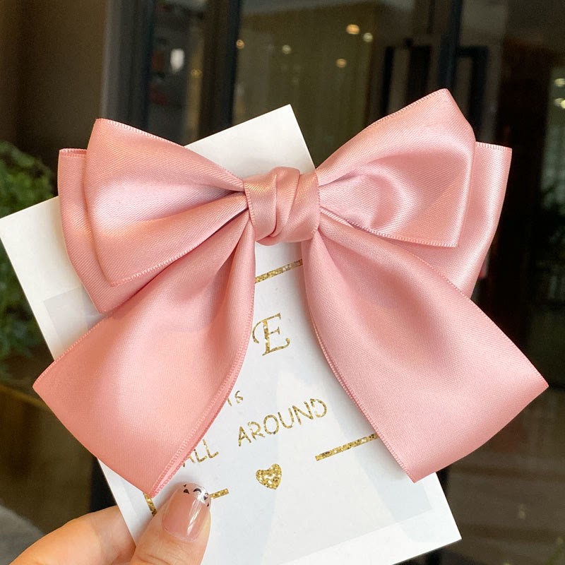 Solid With Bow Barrette - Pink - Sping Clip - image 1