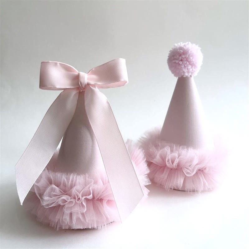 Solid With Embroidery Hairband - Pink Pom-Pom Filament Non-Woven Hat - 0-3Y - image 2