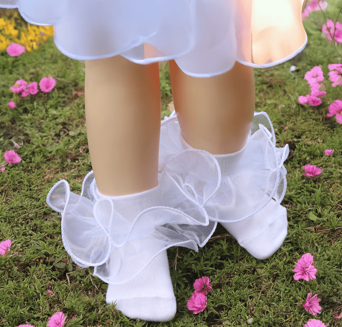 Solid Stitching Lace Socks - White - 5-7Y - image 1