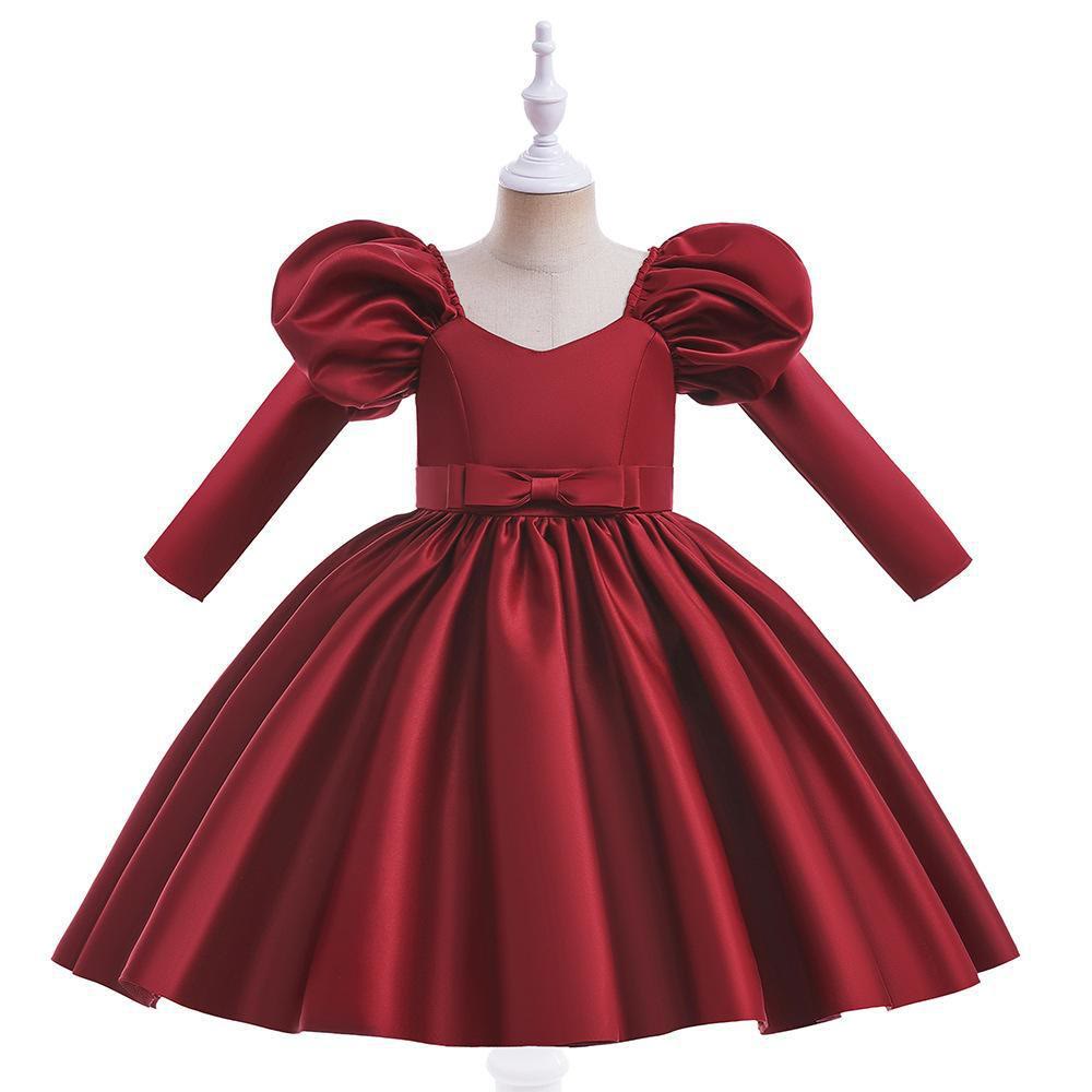 Satin Bow Long Sleeve Midi Dresses - image 4