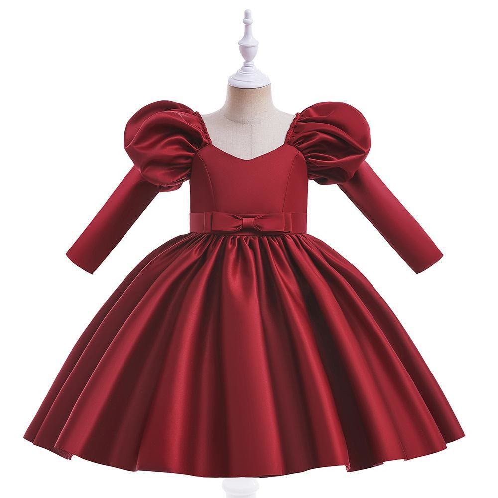 Satin Bow Long Sleeve Midi Dresses - image 4