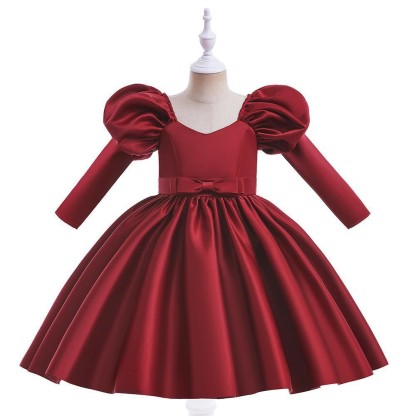 Satin Bow Long Sleeve Midi Dresses - image 4