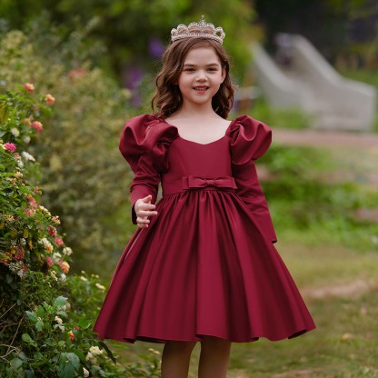 Satin Bow Long Sleeve Midi Dresses - image 6