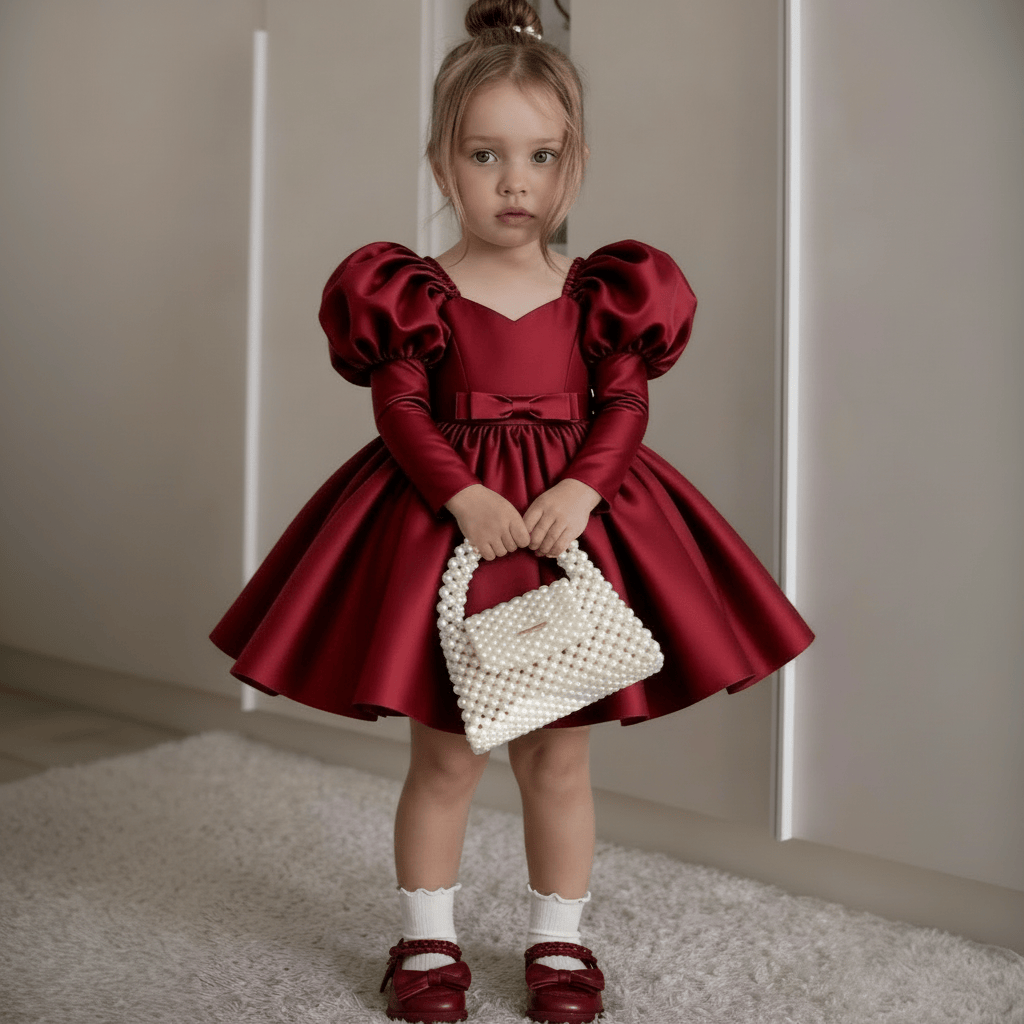 Satin Bow Long Sleeve Midi Dresses - image 3