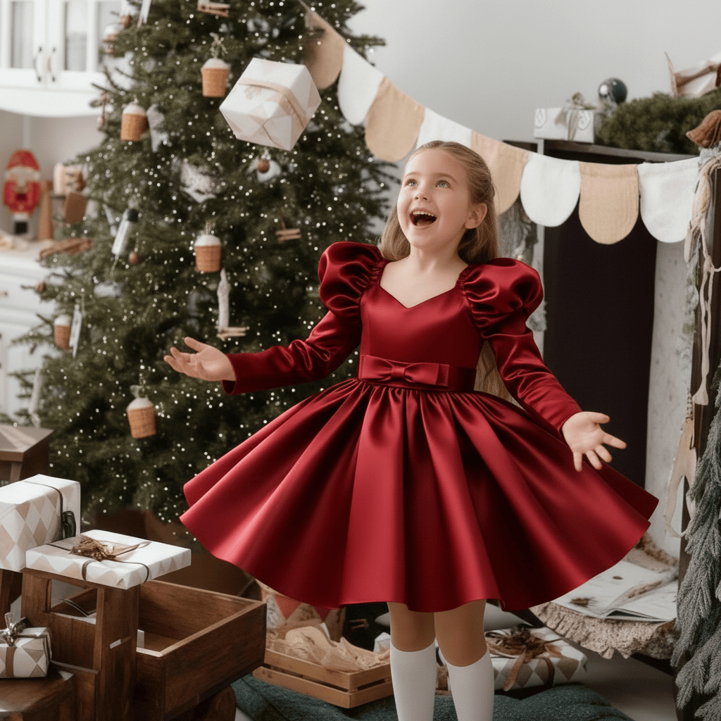 Satin Bow Long Sleeve Midi Dresses - image 1