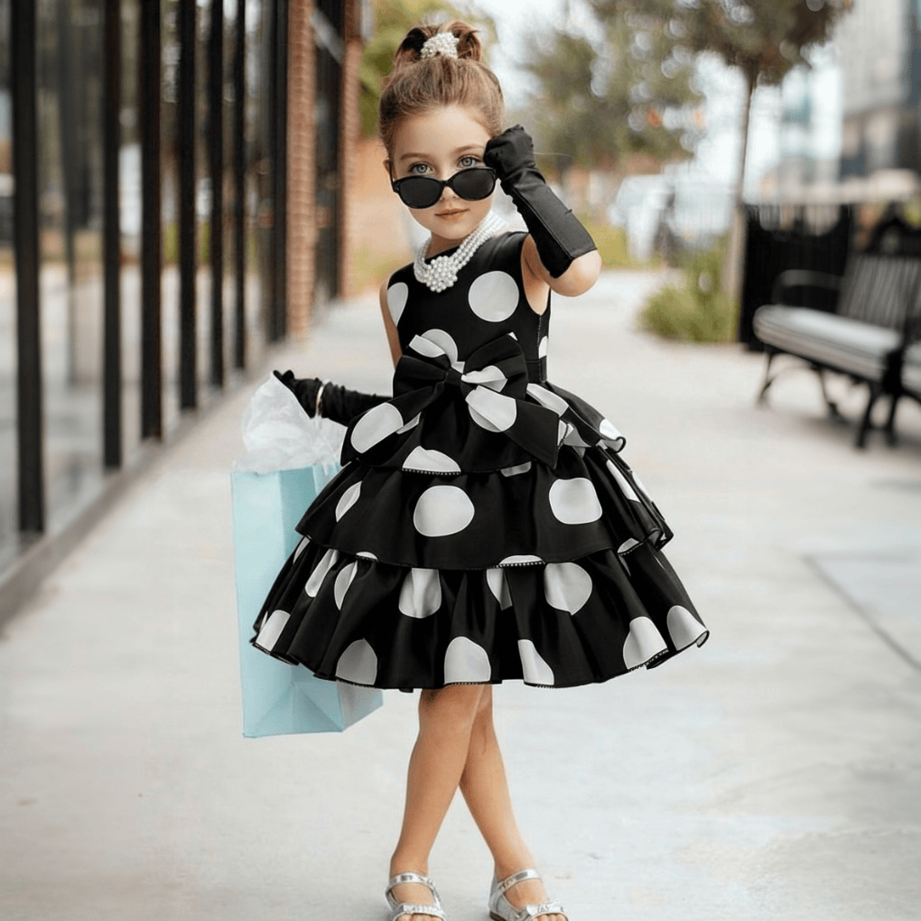 Satin Bow Sleeveless Midi Dresses - Black - 4-5Y - image 2