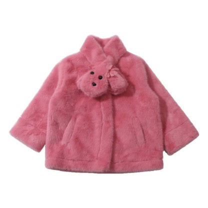 Faux Fur Fur Collar Long Sleeve Regular Outerwears - Rose - 140cm - image 1