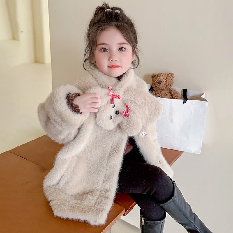 Faux Fur Fur Collar Long Sleeve Regular Outerwears - Beige - 140cm - image 17