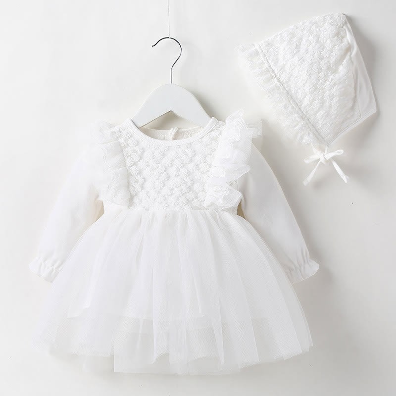 Cotton Lace Folds Long Sleeve Regular Bodysuit - White - 90cm - image 1