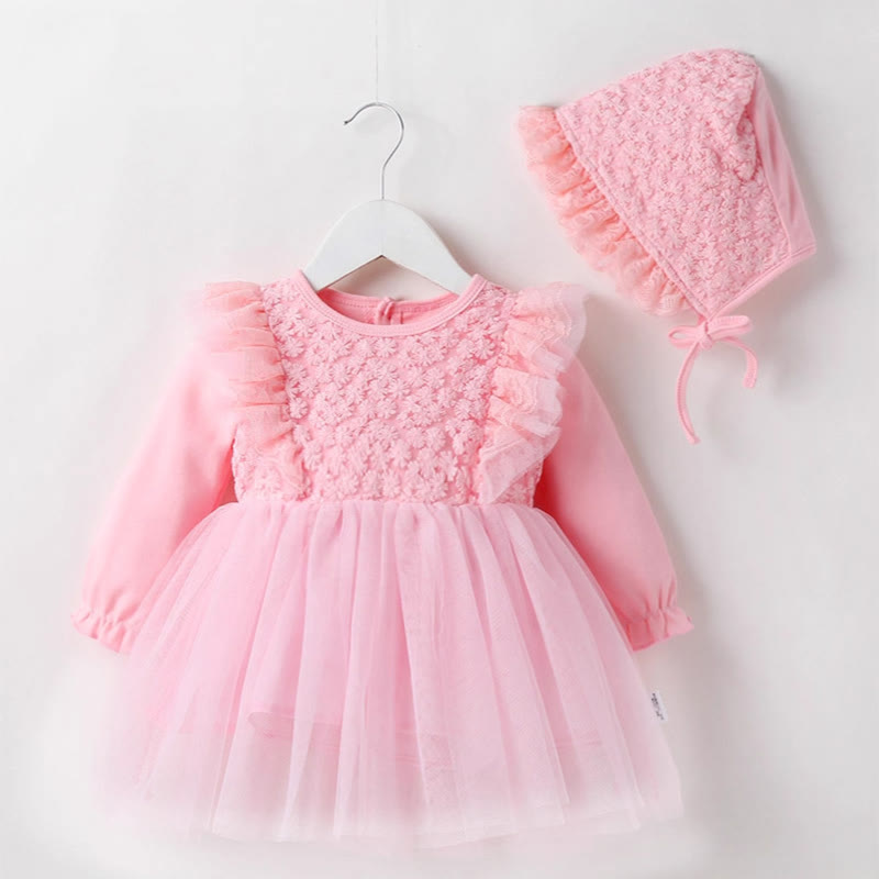 Cotton Lace Folds Long Sleeve Regular Bodysuit - Pink - 90cm - image 3