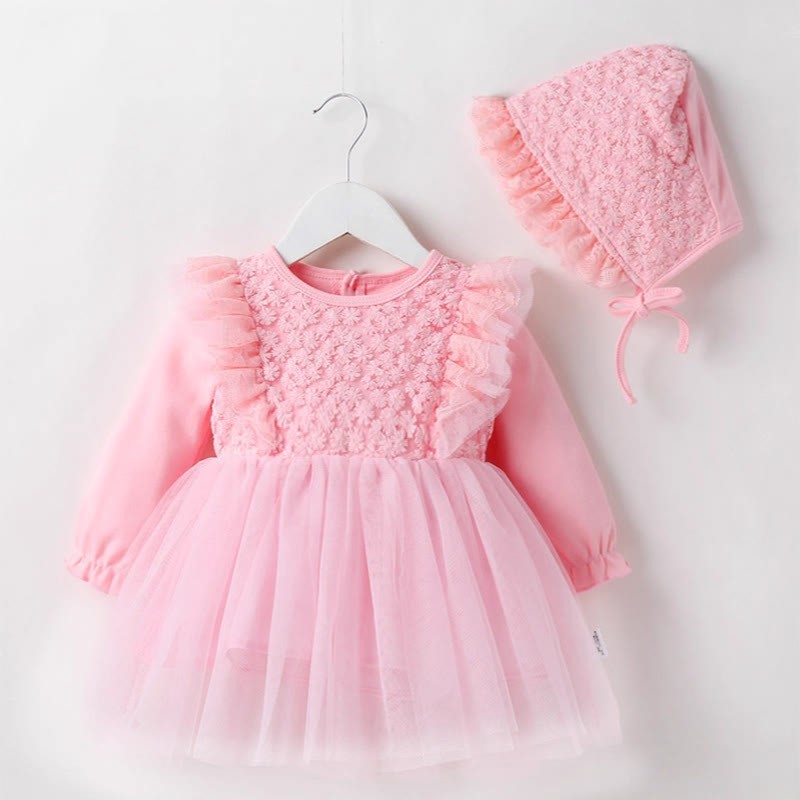 Cotton Lace Folds Long Sleeve Regular Bodysuit - Pink - 90cm - image 3