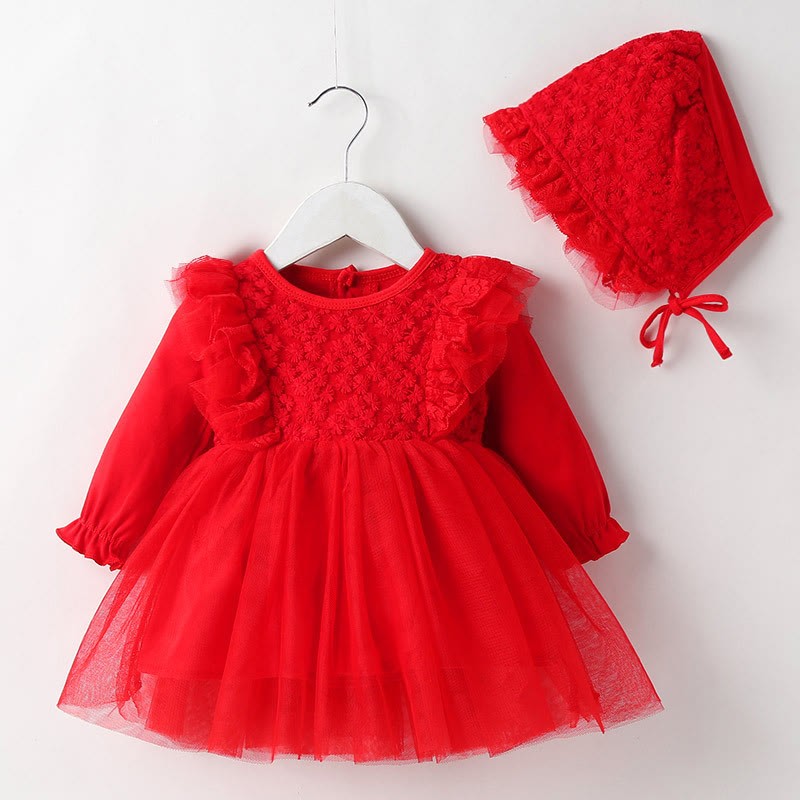 Cotton Lace Folds Long Sleeve Regular Bodysuit - Red - 90cm - image 11