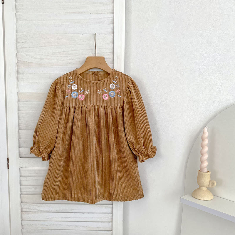 Corduroy Ditsy Floral Long Sleeve Mid-long Dresses&Bodysuit - image 3