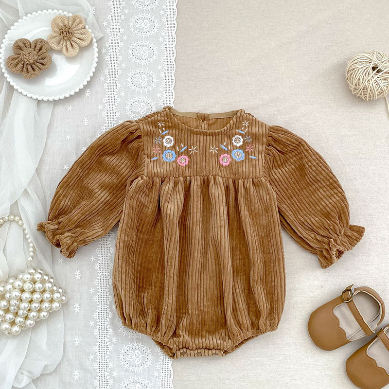[Archive Sale] Corduroy Ditsy Floral Long Sleeve Mid-long Dresses&Bodysuit - Brown Bodysuit - 90cm - image 1