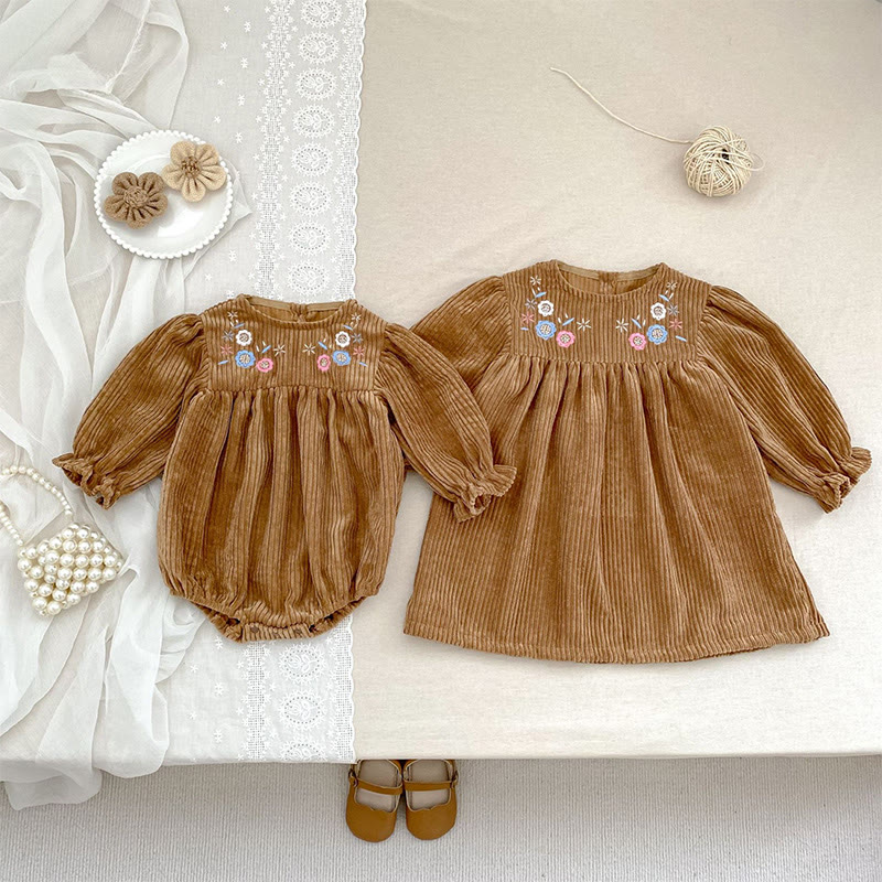 Corduroy Ditsy Floral Long Sleeve Mid-long Dresses&Bodysuit - image 1