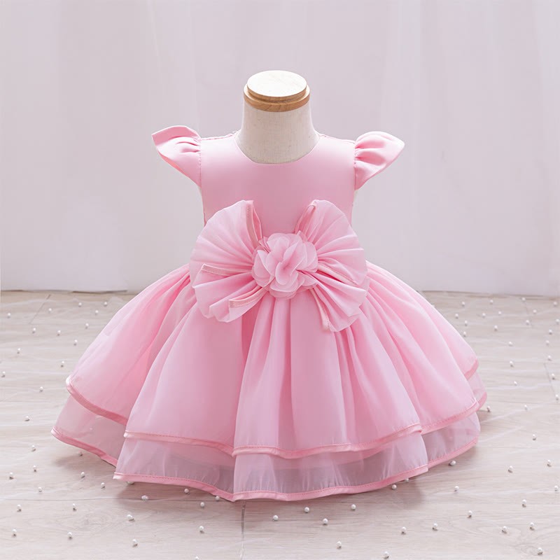 Organza Rosette Cap Sleeve Midi Dresses - Pink - 5-6Y - image 8