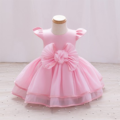 Organza Rosette Cap Sleeve Midi Dresses - Pink - 5-6Y - image 8