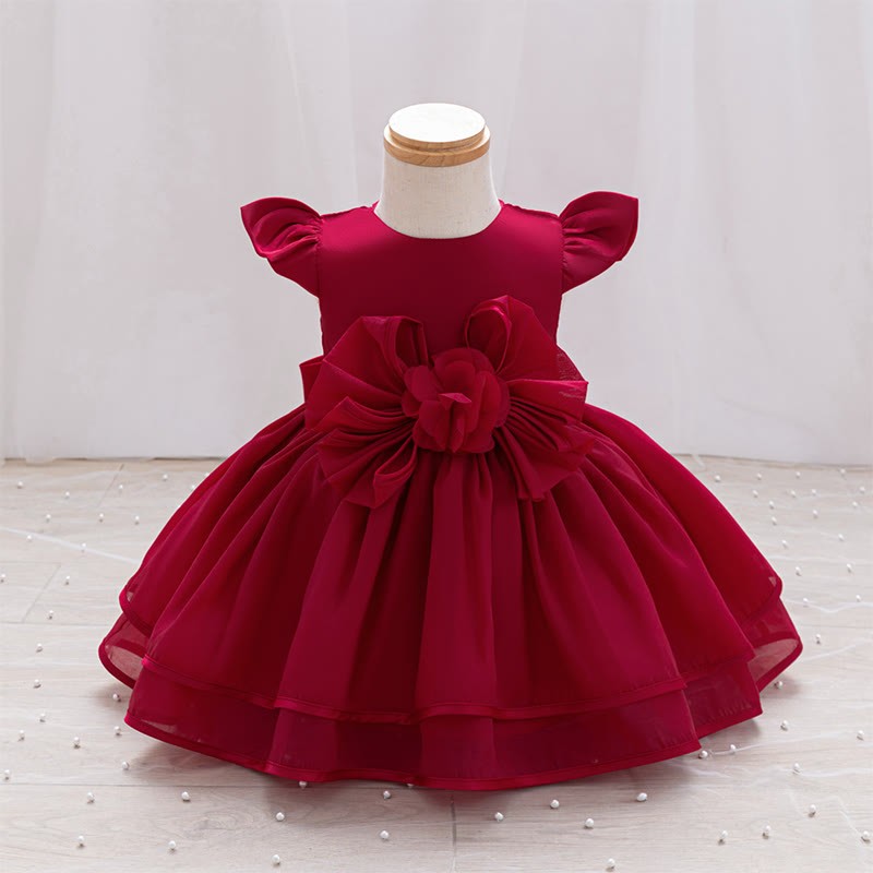 Organza Rosette Cap Sleeve Midi Dresses - Red - 5-6Y - image 1