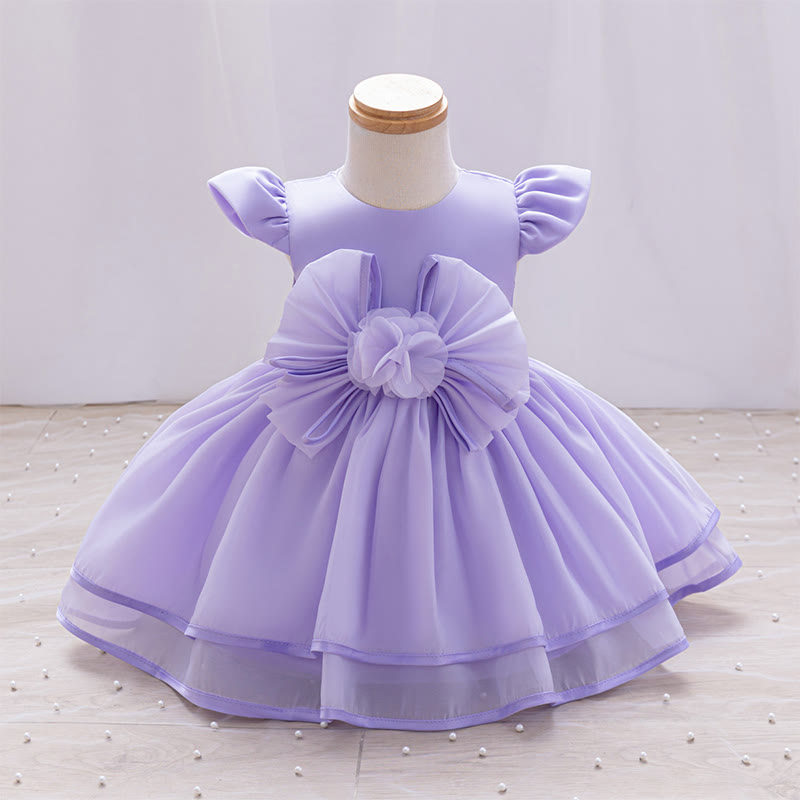 Organza Rosette Cap Sleeve Midi Dresses - Purple - 5-6Y - image 14