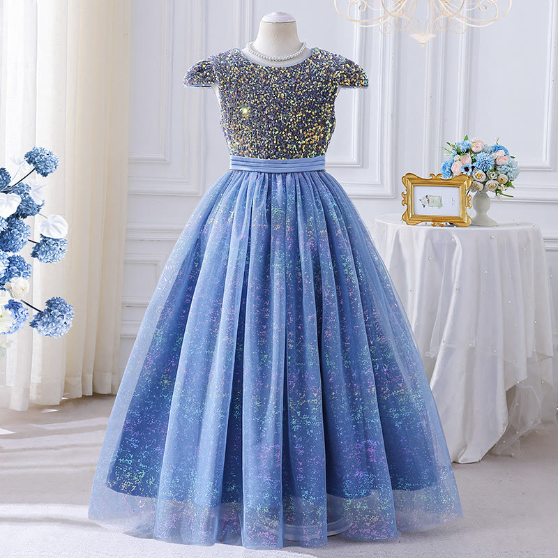 Glitter Split Joint Cap Sleeve Maxi Dresses - image 2
