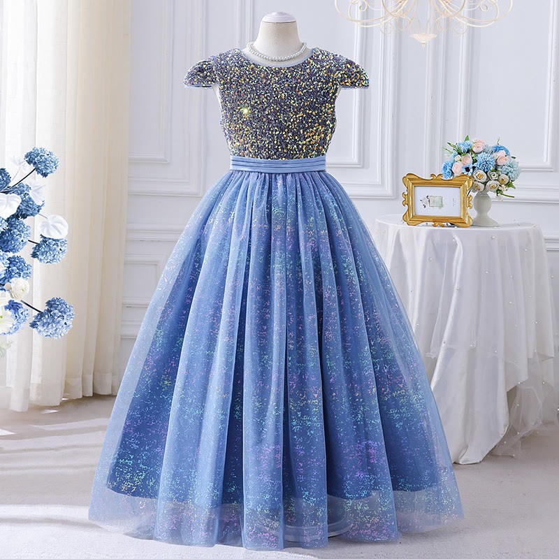 Glitter Split Joint Cap Sleeve Maxi Dresses - image 2