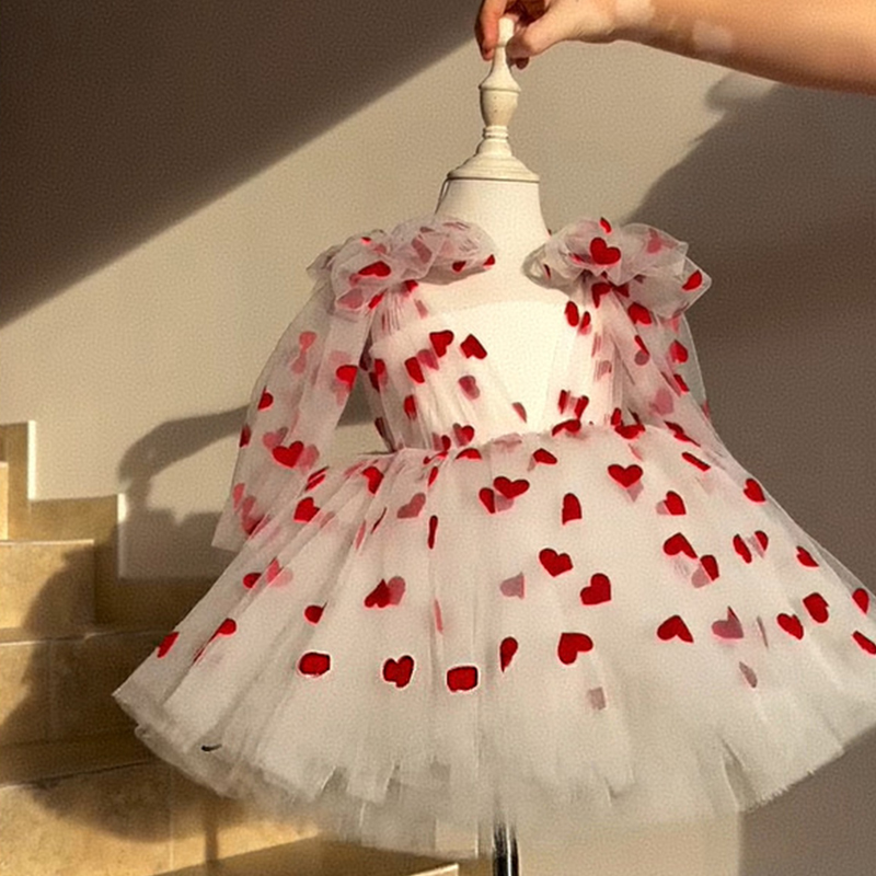 Mesh Bow Sleeveless Midi Dresses - White&Red - 5-6Y - image 1