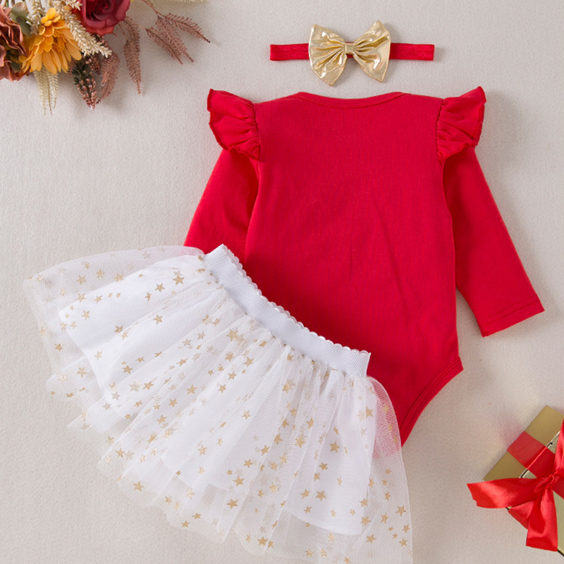 Mesh  Bow Printing Long Sleeve Regular Two-piece Set - image 2