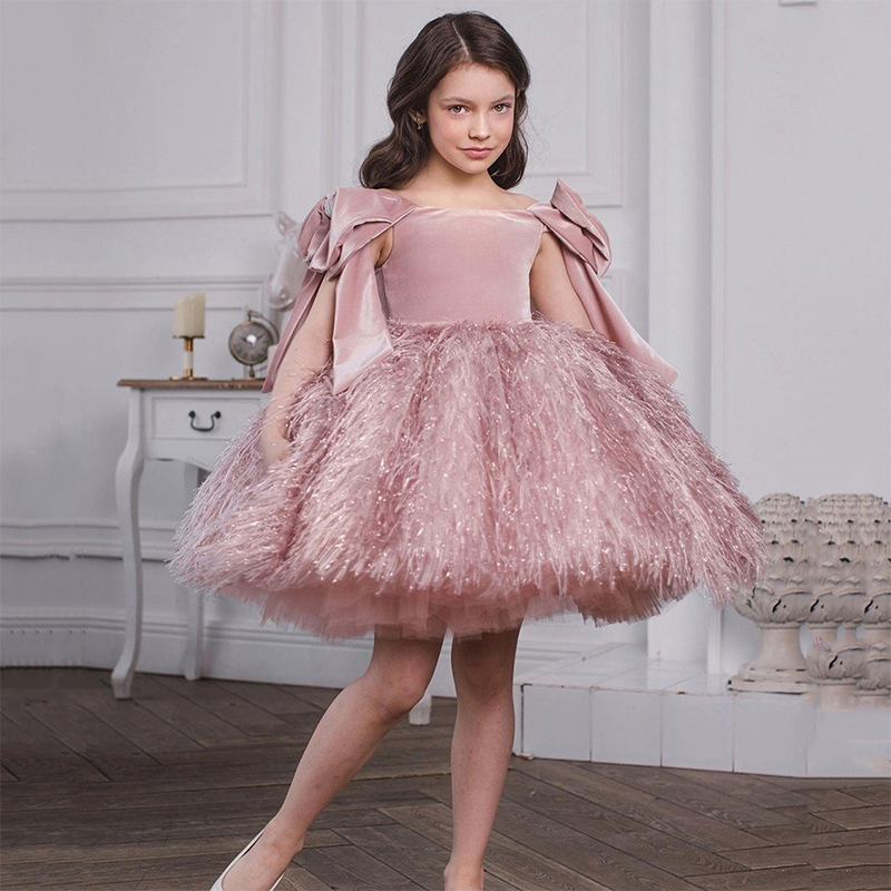 Velvet  Bow Folds Sleeveless Regular Dresses - Pink - 160cm - image 1