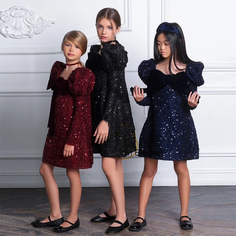 Glitter Bow Sequins Long Sleeve Regular Dresses - image 4