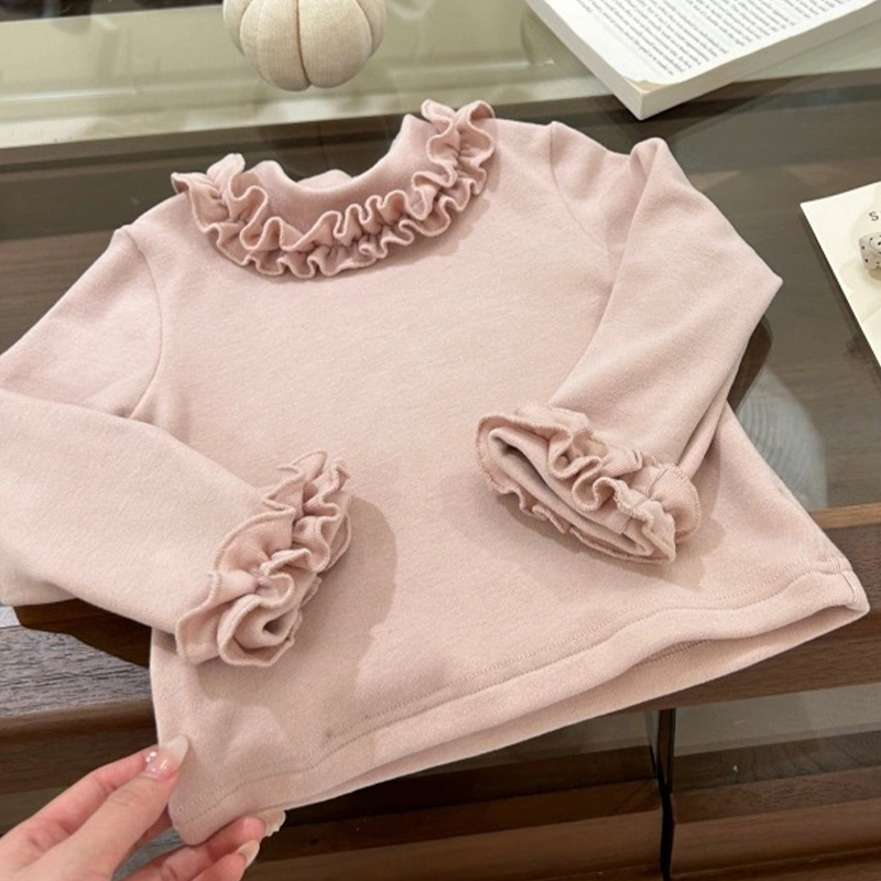 Cotton Flouncing Long Sleeve Regular Tops - Pink - 130cm - image 2