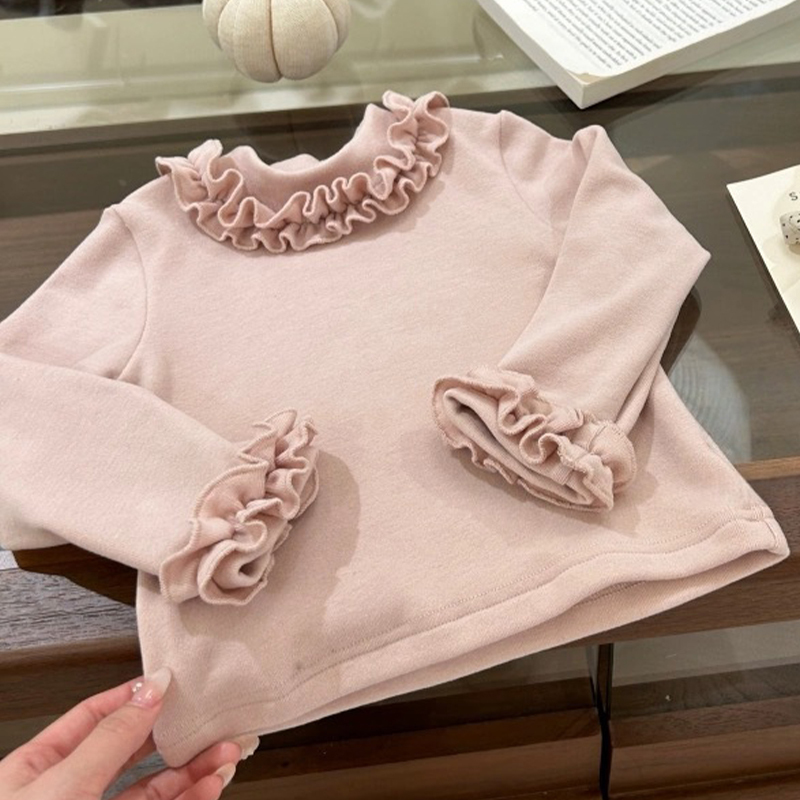 Cotton Flouncing Long Sleeve Regular Tops - Pink - 130cm - image 2