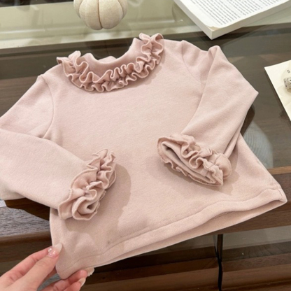 Cotton Flouncing Long Sleeve Regular Tops - Pink - 130cm - image 2
