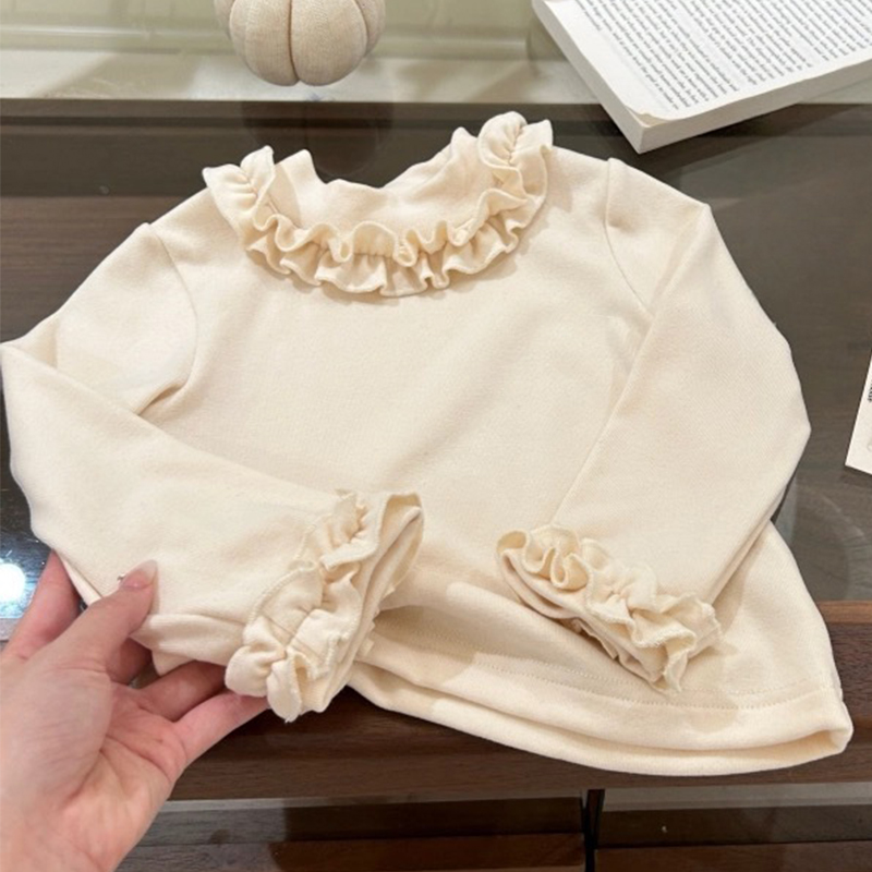 Cotton Flouncing Long Sleeve Regular Tops - Apricot - 130cm - image 5