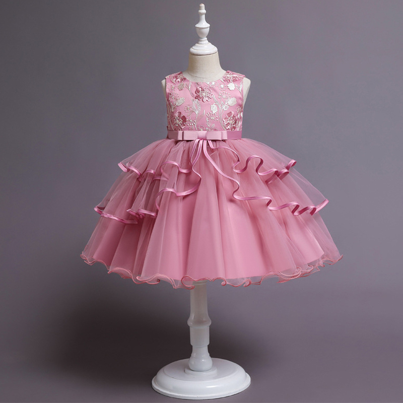 Mesh Embroidery Sleeveless Midi Dresses - Pink - 11-12Y - image 2
